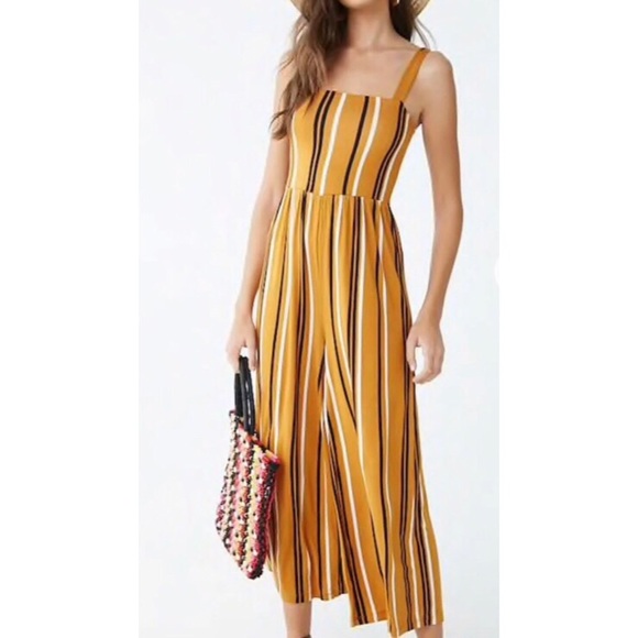 🖤 SOLD 🖤 Forever 21 mustard striped Jumpsuit - Picture 1 of 1